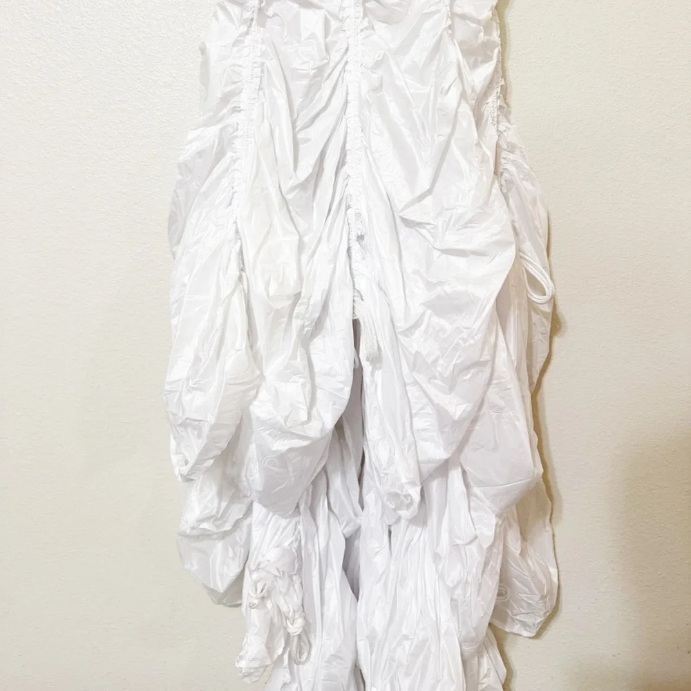 NWT Norma Kamali Parachute Gathered White Fishtail Maxi Train Skirt size large